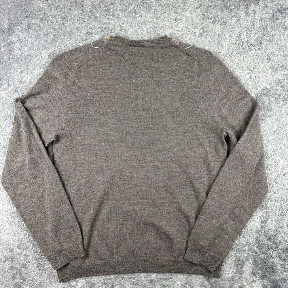 Banana Republic Sweater Mens Small‎ Gray 100% Merino Wool V Neck Argyle Pullover